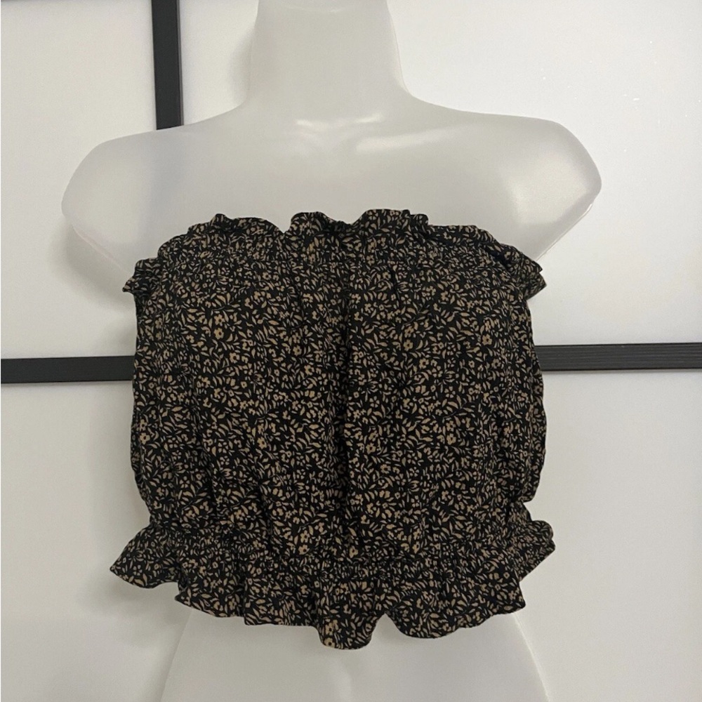 American Eagle Outfitters Black and Tan Patterned Tube Top